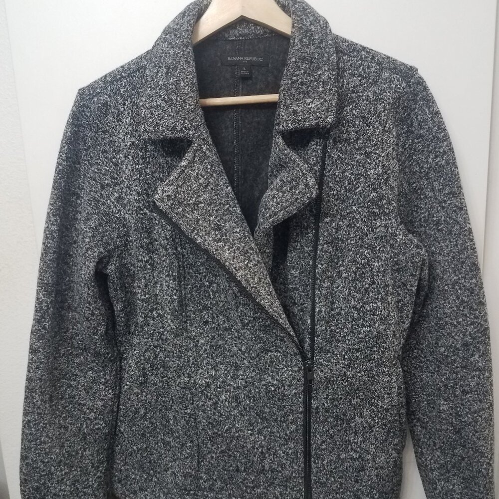 Banana Republic Gray Heather Knit Asymmetrical Zip Jacket Women's size L